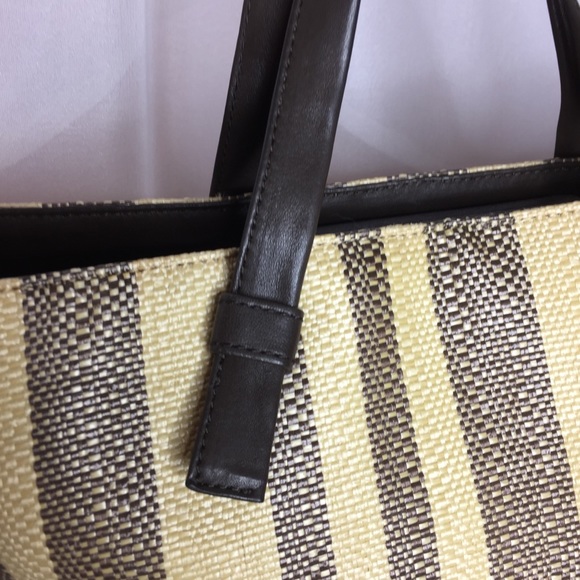 Cole Haan Striped Leather Straw Large Tote - Picture 4 of 14